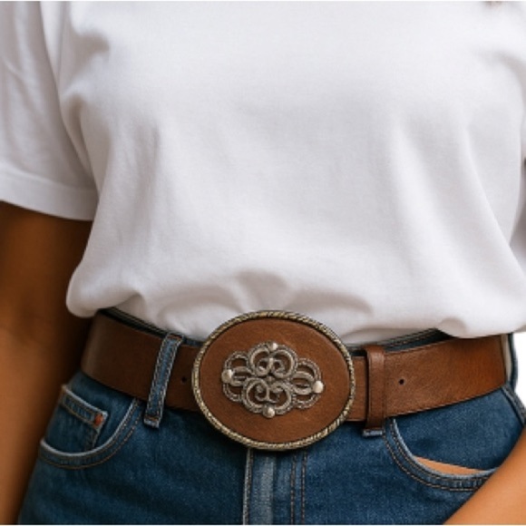 SIGNATURE Levi Strauss Boho Wide Western Belt Brown Vegan Leather Peg & Hole M/L - Picture 1 of 11